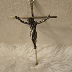 Vintage Brass INRI  Dark Metal  Jesus  on the Cross Crucifix Wall Hanging